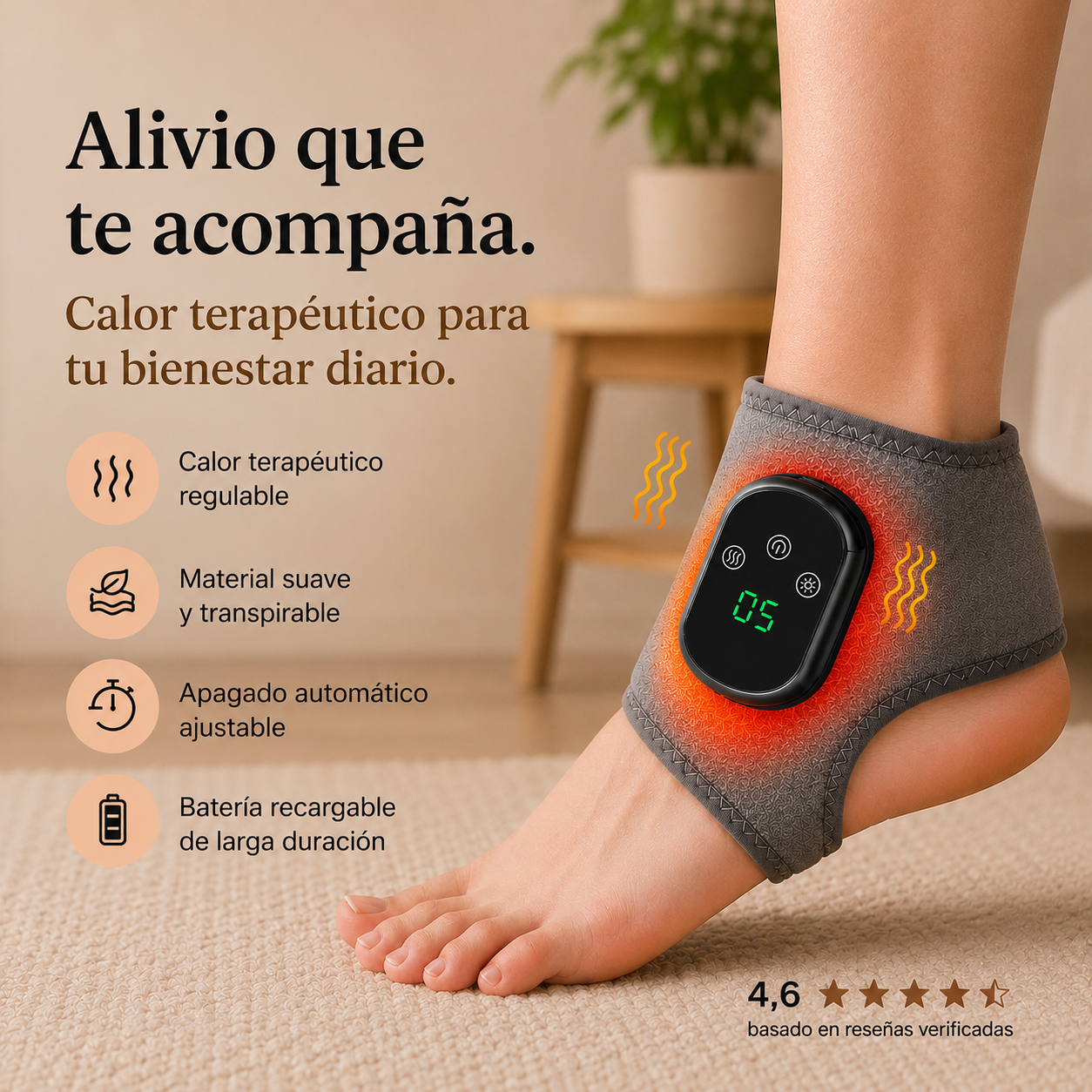 Soporte de Tobillo con Calentamiento y Vibración