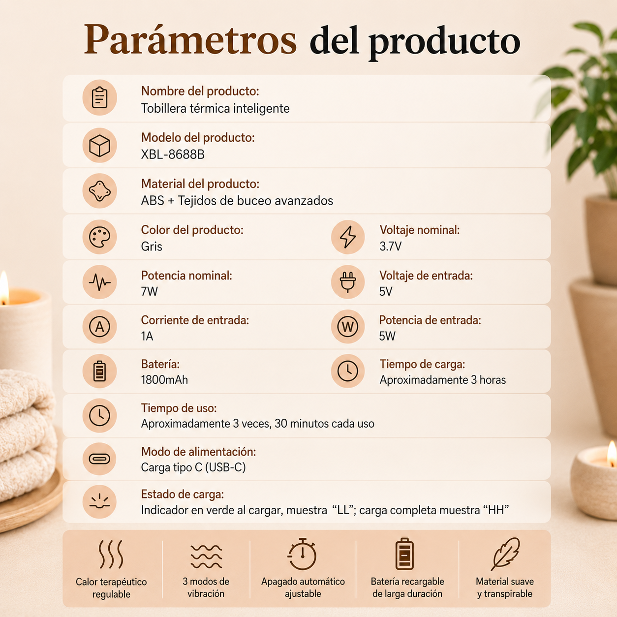 Soporte de Tobillo con Calentamiento y Vibración